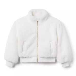 Janie and Jack Cream Faux Fur Zip Jacket with Gold-Tone Zipper